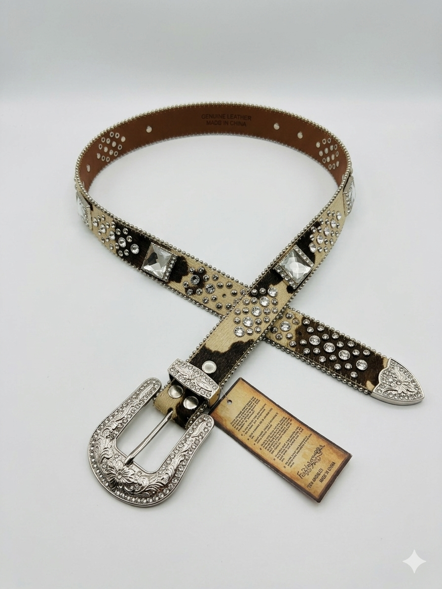 Cowhide Rhinestone Belt