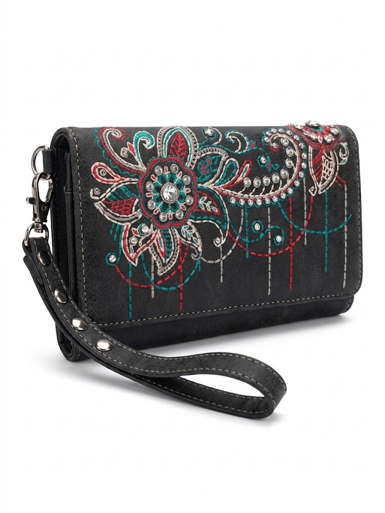 Embroidered Floral Wristlet Wallet