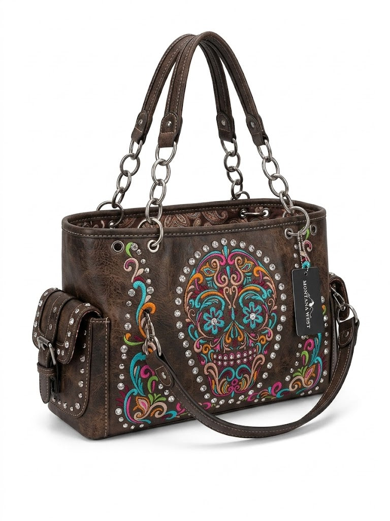 Embroidered Sugar Skull Shoulder Bag
