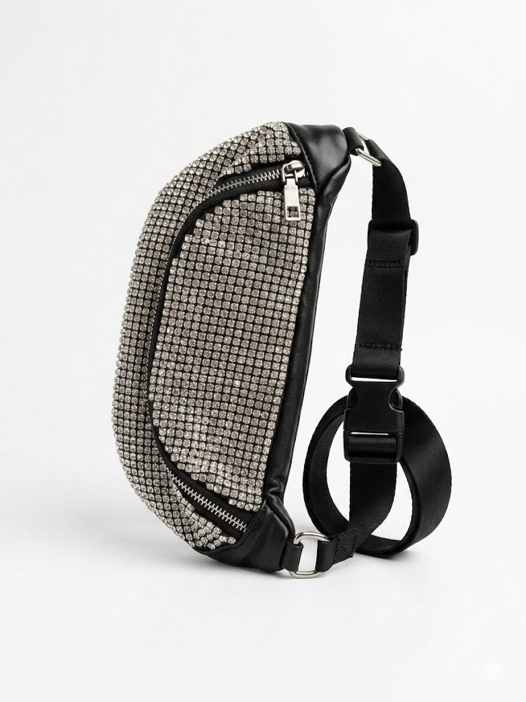 Rhinestone Mesh Belt Bag