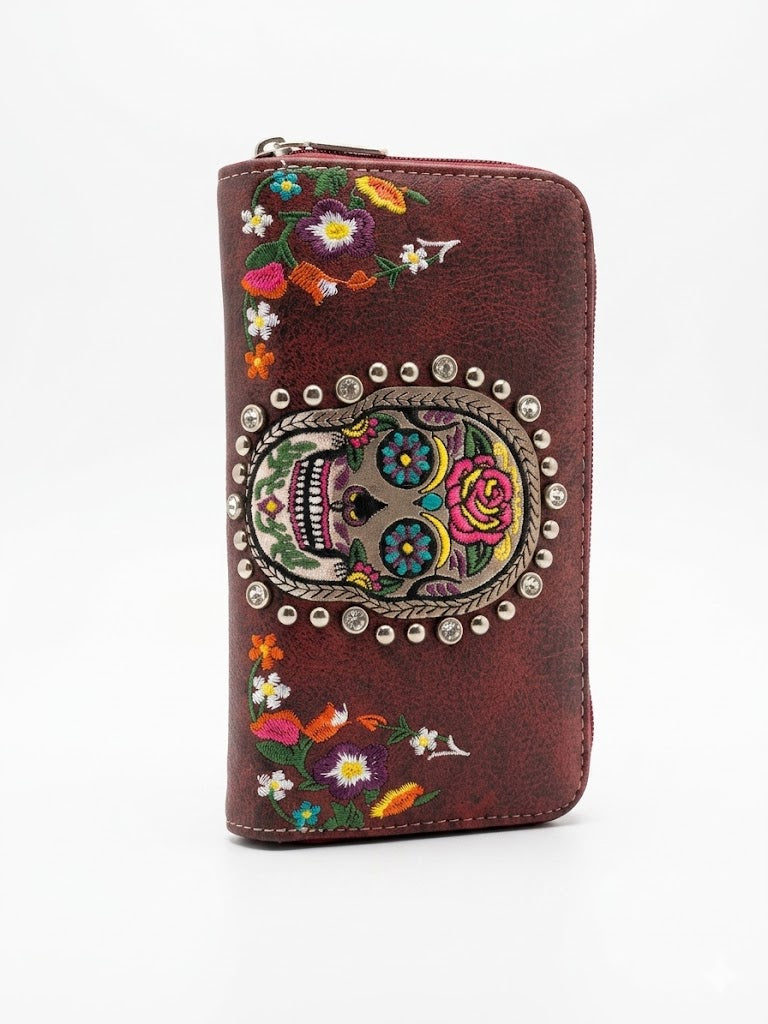 Montana West Sugar Skull Embroidered Wallet & Wristlet