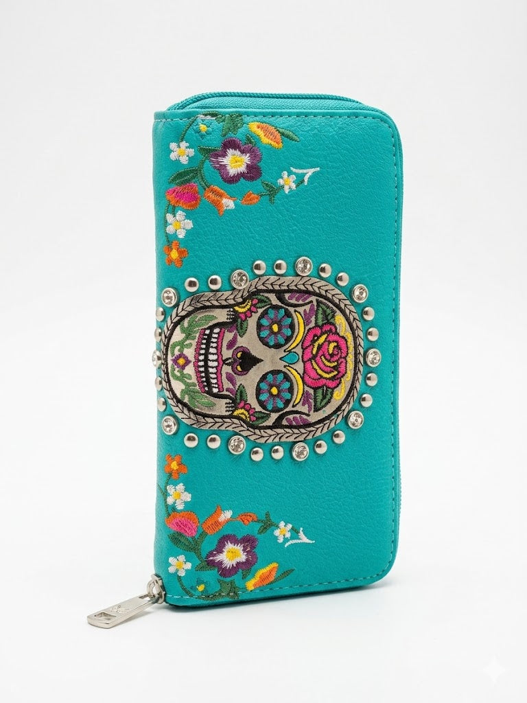 Montana West Sugar Skull Embroidered Wallet & Wristlet