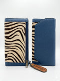 Zebra & Blue Pebbled Leather Wallet