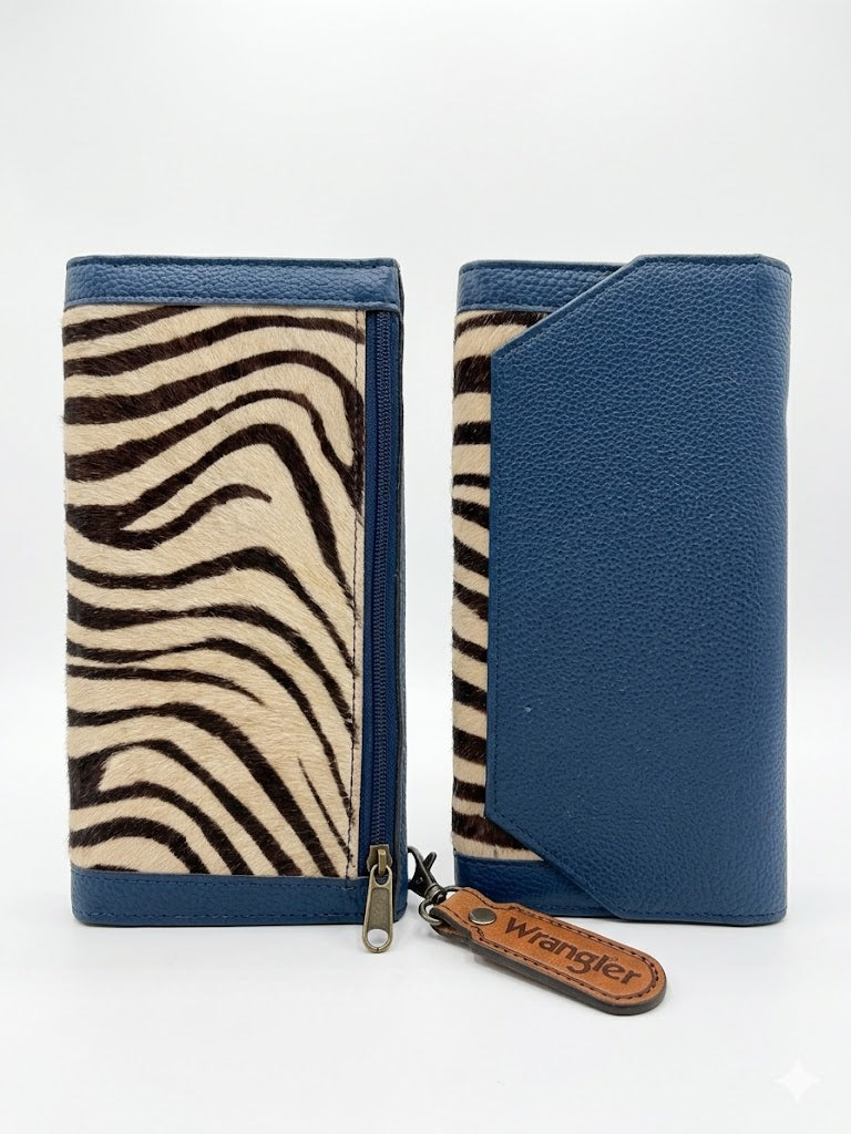 Zebra & Blue Pebbled Leather Wallet