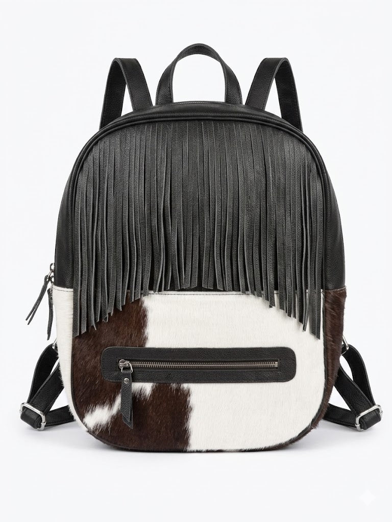 Fringed Cowhide & Black Leather Backpack