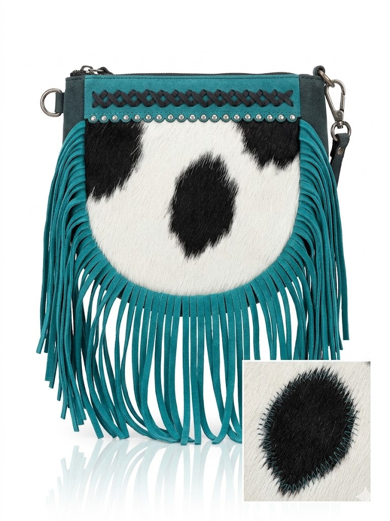 Western Cowhide & Turquoise Fringe Crossbody