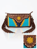 Southwestern Tooled Leather & Canvas Crossbody