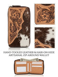Hand-Tooled Leather & Hair-on-Hide Zip-Around Wallet